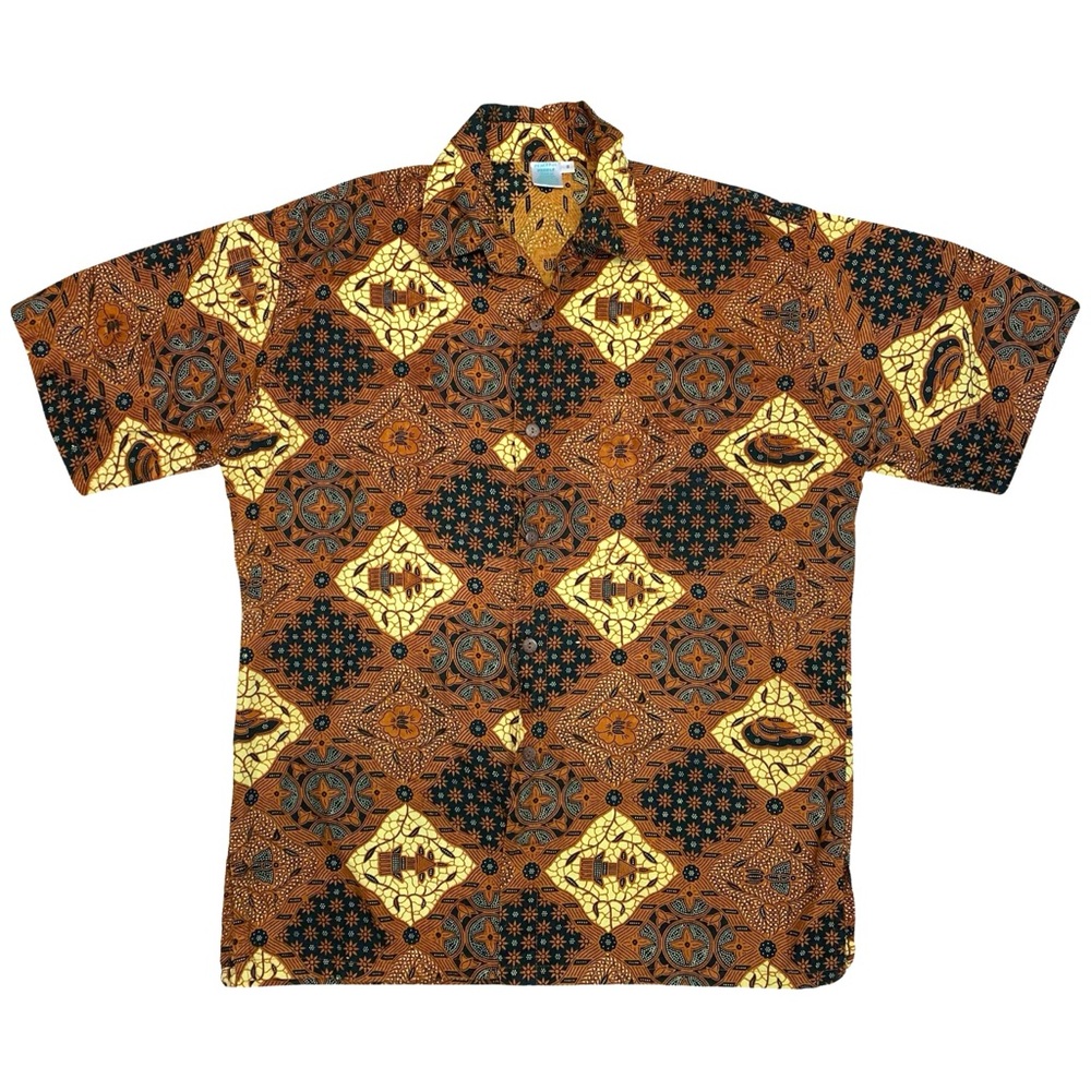 Peaceful People Collared Short Sleeve Button Down Shirt Eclectic Funky Artsy